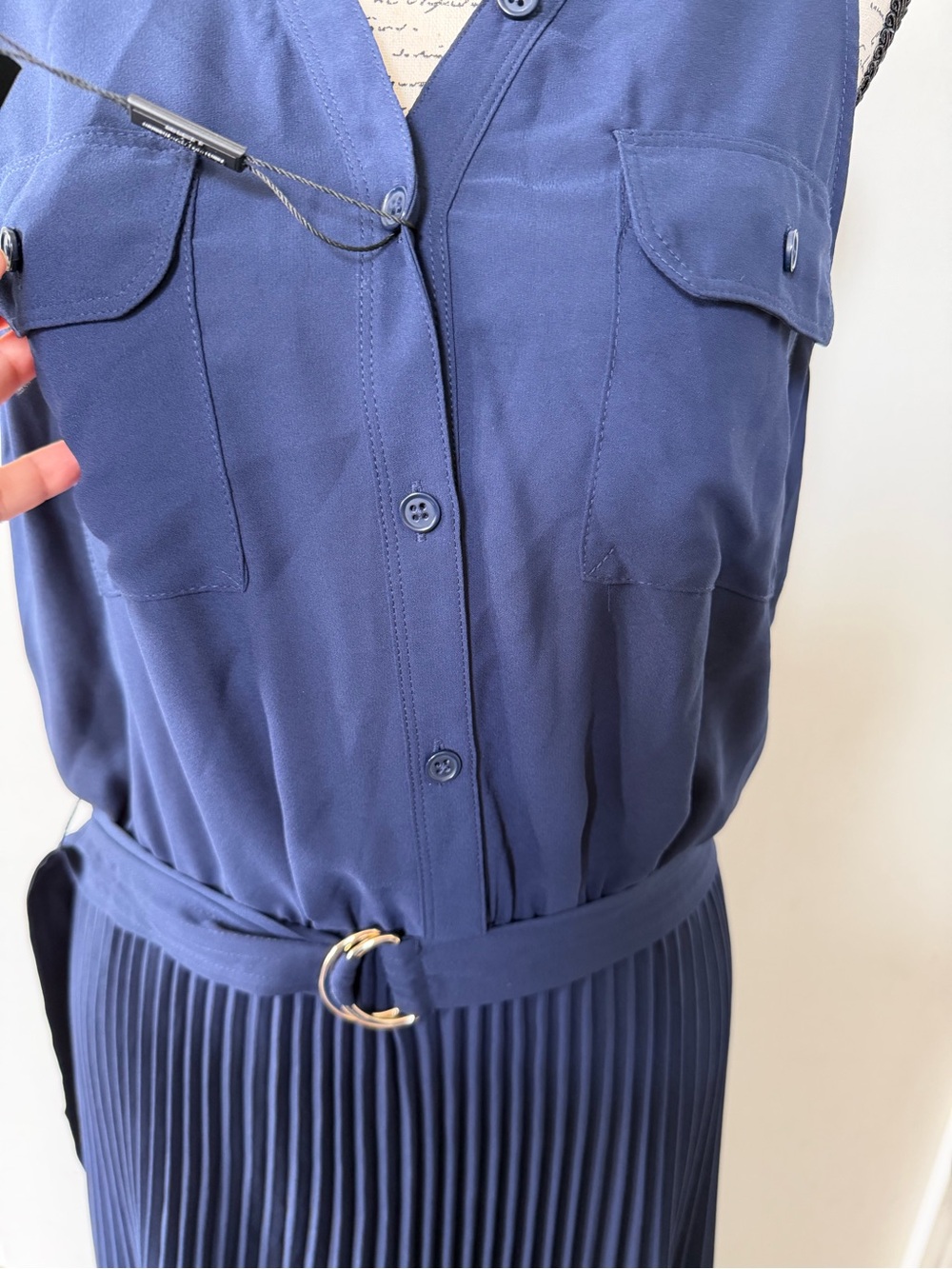 WHBM Sleeveless Pleated Midi Shirt Dress in Navy SIZE 6 - Picture 7 of 9